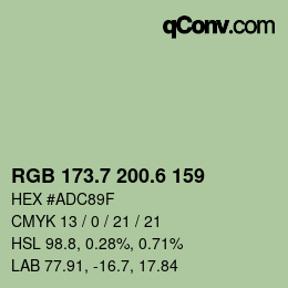 カラーコード: RGB 173.7 200.6 159 | qconv.com