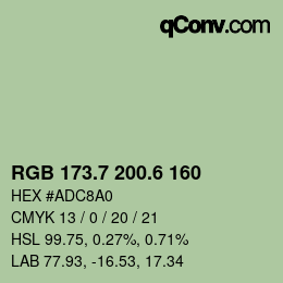 カラーコード: RGB 173.7 200.6 160 | qconv.com