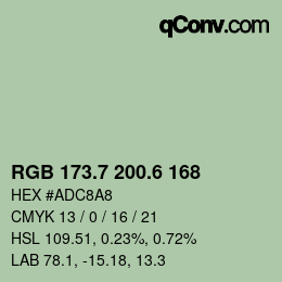 カラーコード: RGB 173.7 200.6 168 | qconv.com