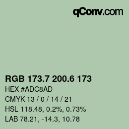 カラーコード: RGB 173.7 200.6 173 | qconv.com