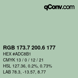 カラーコード: RGB 173.7 200.6 177 | qconv.com