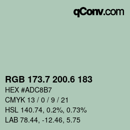 カラーコード: RGB 173.7 200.6 183 | qconv.com