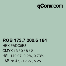 カラーコード: RGB 173.7 200.6 184 | qconv.com