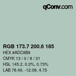 カラーコード: RGB 173.7 200.6 185 | qconv.com