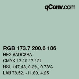 カラーコード: RGB 173.7 200.6 186 | qconv.com