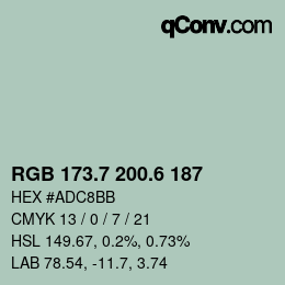 カラーコード: RGB 173.7 200.6 187 | qconv.com
