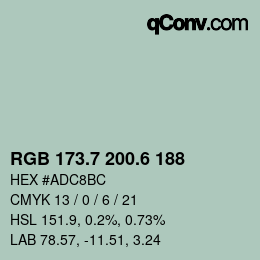 カラーコード: RGB 173.7 200.6 188 | qconv.com