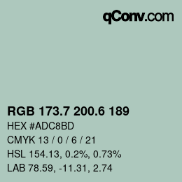 カラーコード: RGB 173.7 200.6 189 | qconv.com