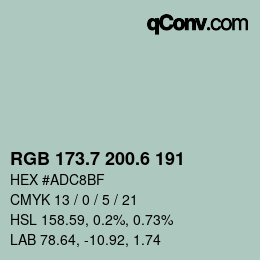 カラーコード: RGB 173.7 200.6 191 | qconv.com