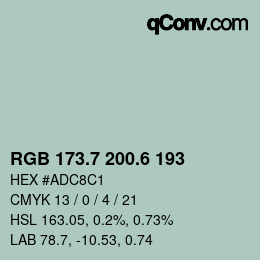 カラーコード: RGB 173.7 200.6 193 | qconv.com