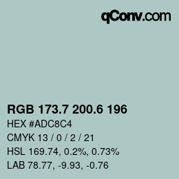 カラーコード: RGB 173.7 200.6 196 | qconv.com