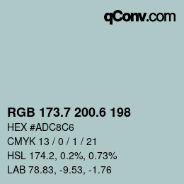 カラーコード: RGB 173.7 200.6 198 | qconv.com