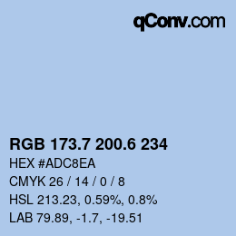 カラーコード: RGB 173.7 200.6 234 | qconv.com