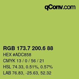 カラーコード: RGB 173.7 200.6 88 | qconv.com