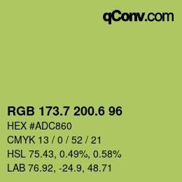 カラーコード: RGB 173.7 200.6 96 | qconv.com