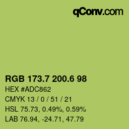 カラーコード: RGB 173.7 200.6 98 | qconv.com
