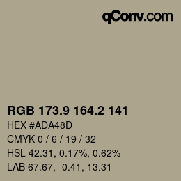 Color code: RGB 173.9 164.2 141 | qconv.com