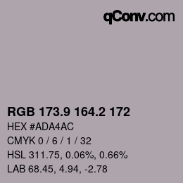 Color code: RGB 173.9 164.2 172 | qconv.com