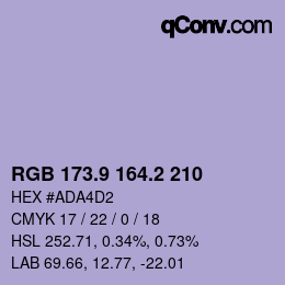 カラーコード: RGB 173.9 164.2 210 | qconv.com