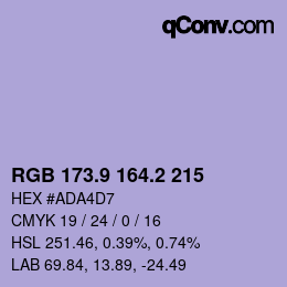 カラーコード: RGB 173.9 164.2 215 | qconv.com