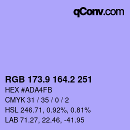 カラーコード: RGB 173.9 164.2 251 | qconv.com