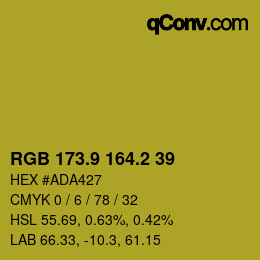 カラーコード: RGB 173.9 164.2 39 | qconv.com
