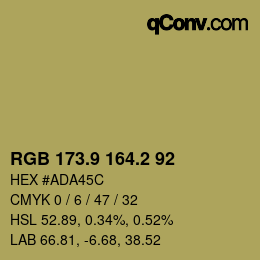 カラーコード: RGB 173.9 164.2 92 | qconv.com