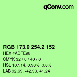 カラーコード: RGB 173.9 254.2 152 | qconv.com