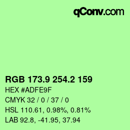 カラーコード: RGB 173.9 254.2 159 | qconv.com