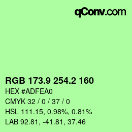 カラーコード: RGB 173.9 254.2 160 | qconv.com