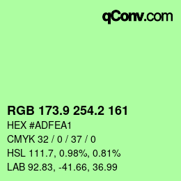 カラーコード: RGB 173.9 254.2 161 | qconv.com