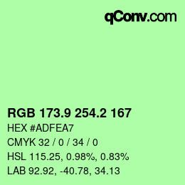 カラーコード: RGB 173.9 254.2 167 | qconv.com
