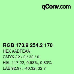 カラーコード: RGB 173.9 254.2 170 | qconv.com
