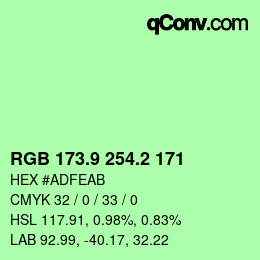 カラーコード: RGB 173.9 254.2 171 | qconv.com