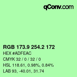 カラーコード: RGB 173.9 254.2 172 | qconv.com