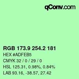 カラーコード: RGB 173.9 254.2 181 | qconv.com