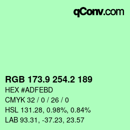 カラーコード: RGB 173.9 254.2 189 | qconv.com