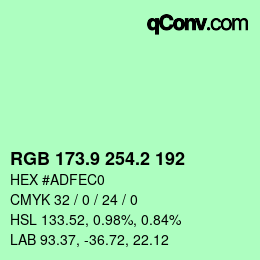 カラーコード: RGB 173.9 254.2 192 | qconv.com