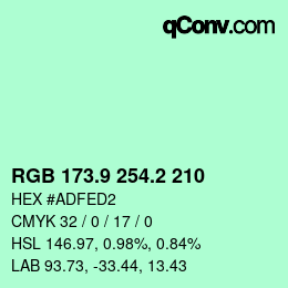 カラーコード: RGB 173.9 254.2 210 | qconv.com