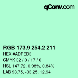 カラーコード: RGB 173.9 254.2 211 | qconv.com