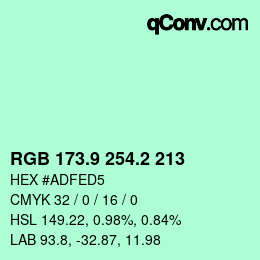 カラーコード: RGB 173.9 254.2 213 | qconv.com