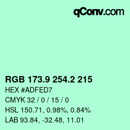 カラーコード: RGB 173.9 254.2 215 | qconv.com