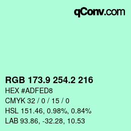 カラーコード: RGB 173.9 254.2 216 | qconv.com