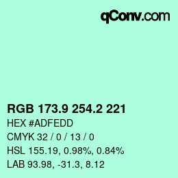 カラーコード: RGB 173.9 254.2 221 | qconv.com