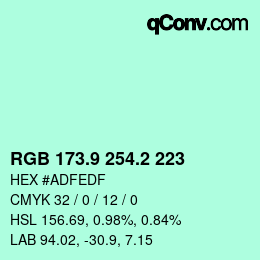 カラーコード: RGB 173.9 254.2 223 | qconv.com