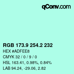 カラーコード: RGB 173.9 254.2 232 | qconv.com