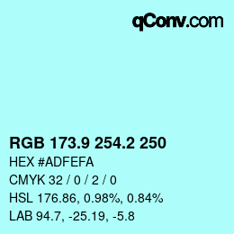 Color code: RGB 173.9 254.2 250 | qconv.com