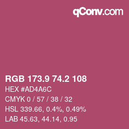 カラーコード: RGB 173.9 74.2 108 | qconv.com