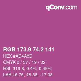カラーコード: RGB 173.9 74.2 141 | qconv.com