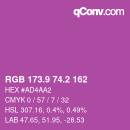 カラーコード: RGB 173.9 74.2 162 | qconv.com